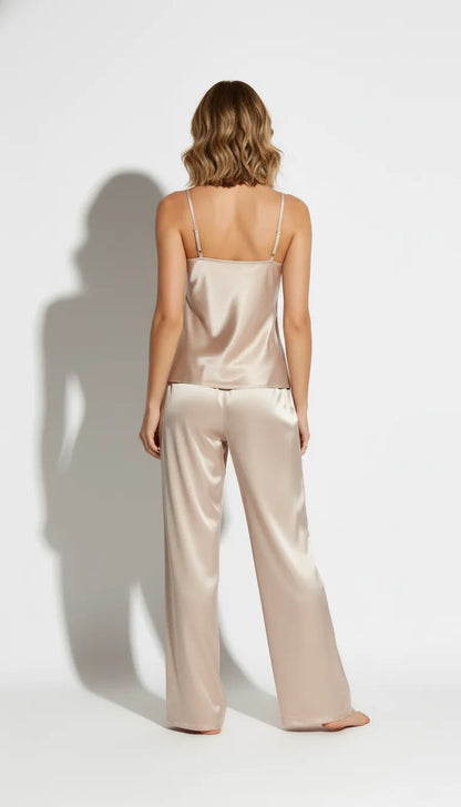 Pyjama Satin Beige | Femme | Débardeur et Pantalon | Ensemble 2 Pièces - Vue de dos