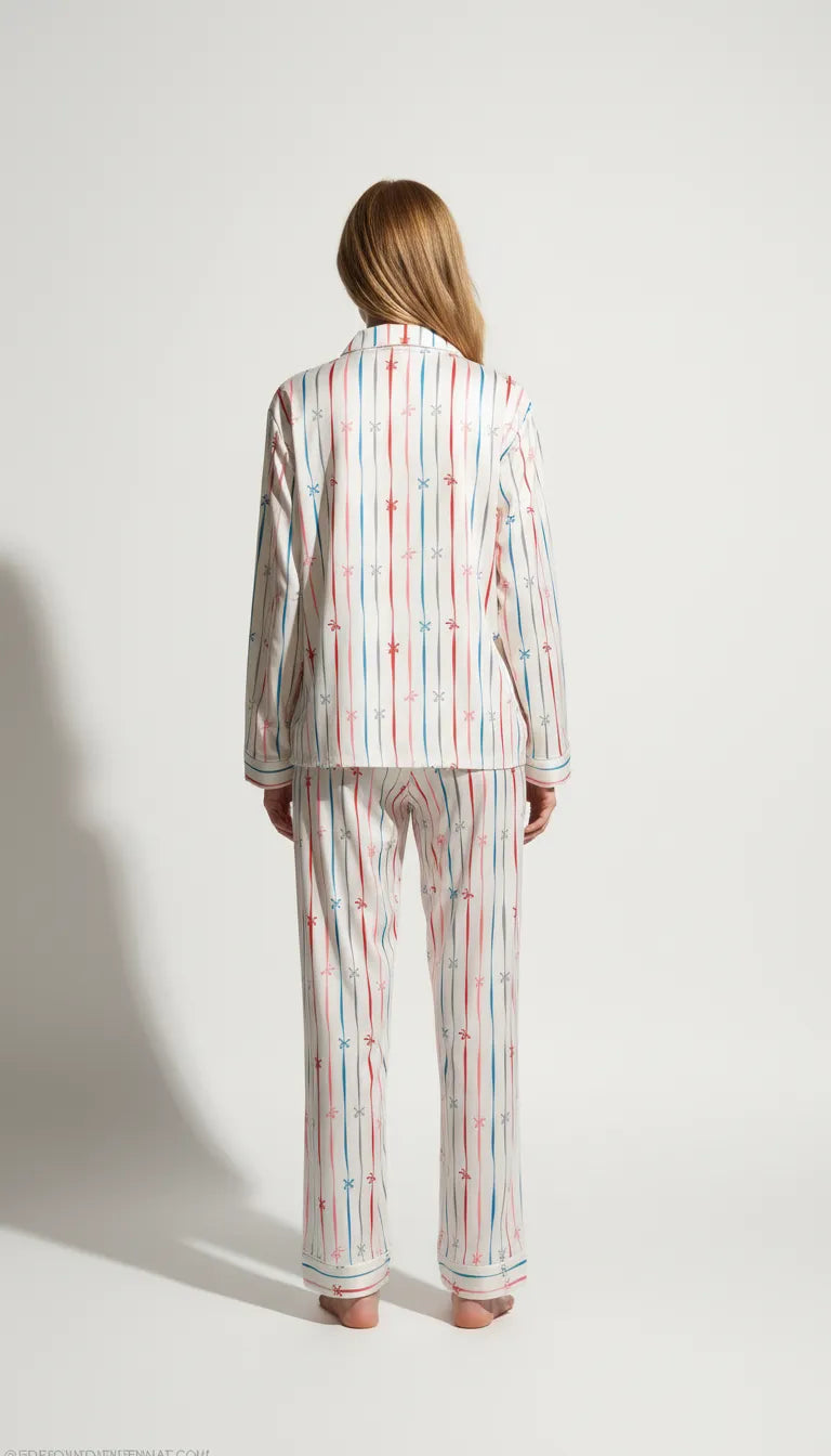 Pyjama Satin Blanc | Moderne chic | Chemise et Pantalon Femme | Ensemble 2 Pièces - Vue de dos