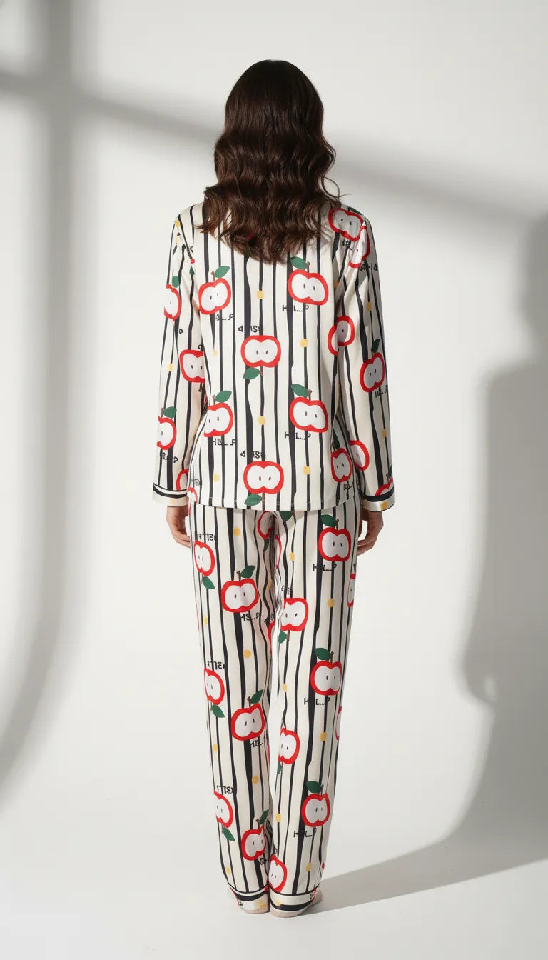 Pyjama Satin Blanc | Moderne chic | Chemise boutonnée Femme | Ensemble 2 Pièces - Vue de dos