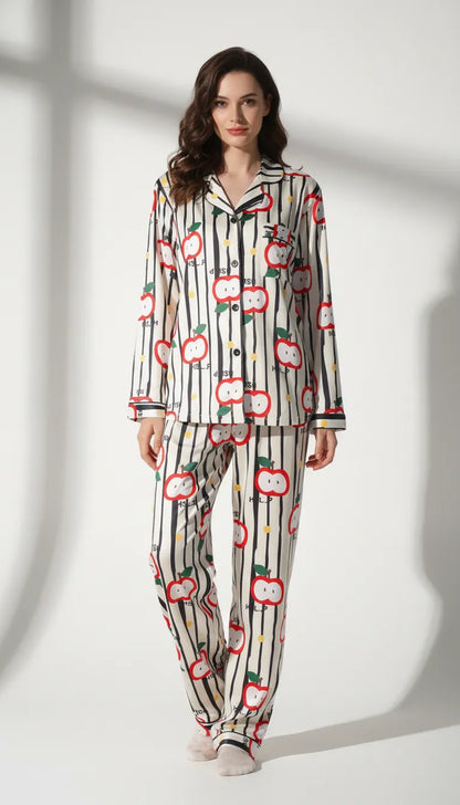 Pyjama Satin Blanc | Moderne chic | Chemise boutonnée Femme | Ensemble 2 Pièces - Vue de face