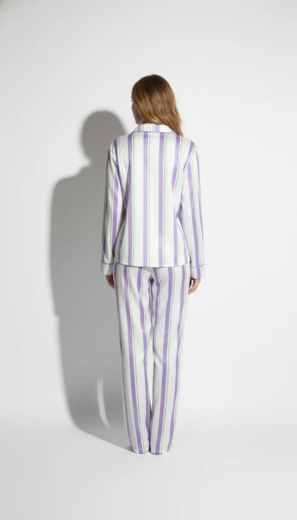 Pyjama Satin Blanc Rayé | Moderne Chic | Ensemble Femme 2 Pièces - Vue de dos