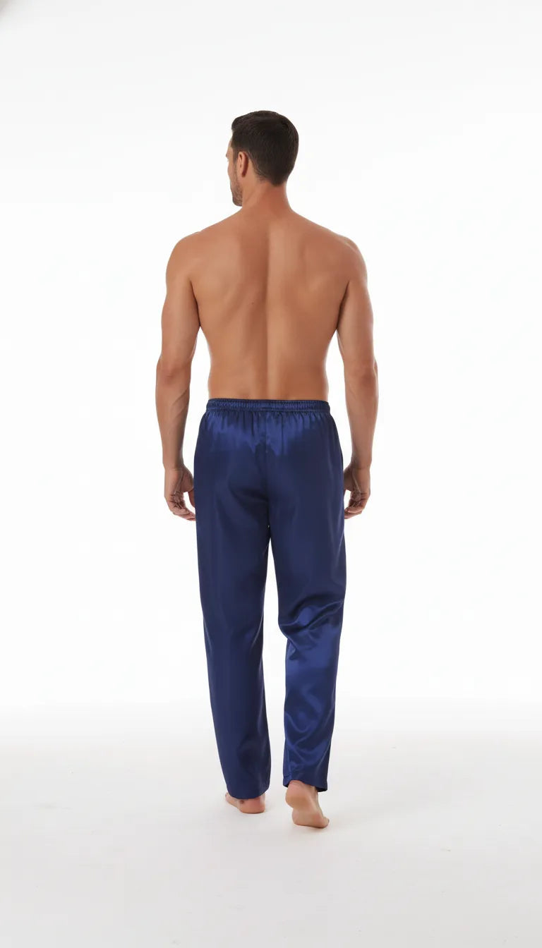Pyjama Satin Bleu, Rouge et Blanc pour Homme | Pack 3 Pantalons Unis | Confort et Élégance - Vue de dos