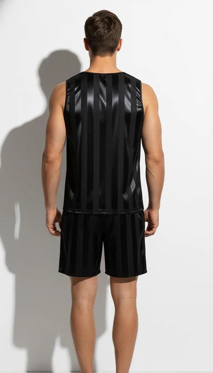 Pyjama Satin Noir Homme | Sporty Chic | Débardeur et Short | 2 Pièces - Vue de dos