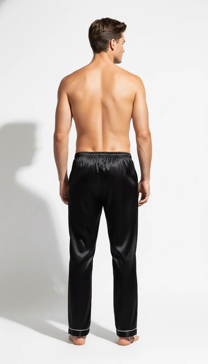 Pyjama Satin Noir Homme | Pantalon et Haut Manches Longues | 2 Pièces - Vue de dos