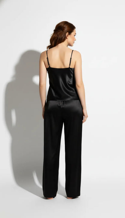 Pyjama Satin Noir pour Femme | Débardeur & Pantalon | Ensemble 2 Pièces - Vue de dos