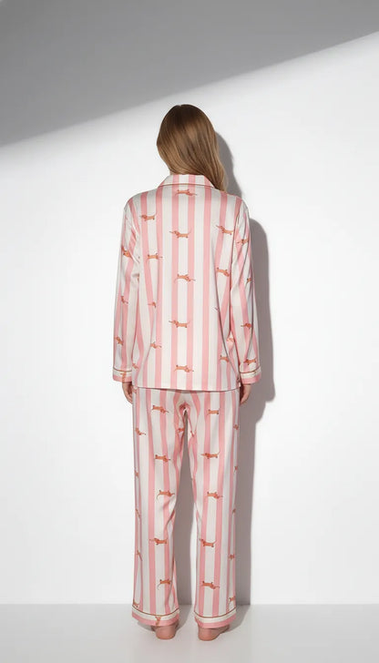 Pyjama Satin Rose | Moderne Chic | Chemise Femme | Ensemble 2 Pièces - Vue de dos