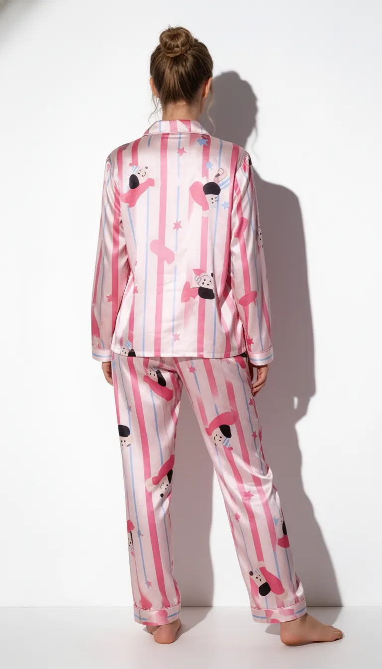 Pyjama Satin Rose | Moderne chic | Chemise et Pantalon Femme | Ensemble 2 Pièces - Vue de dos