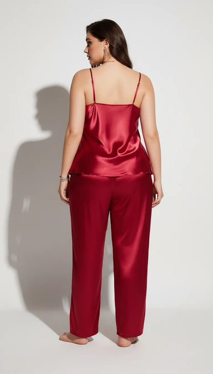 Pyjama Satin Rouge pour Femme | Débardeur & Pantalon Fluide | Ensemble 2 Pièces - Vue de dos
