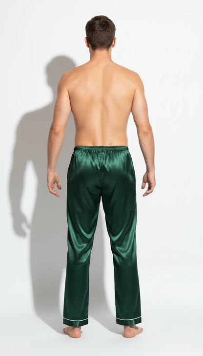 Pyjama Satin Vert Homme | Classique et Élégant | Pantalon et Chemise Manches Longues | 2 Pièces - Vue de dos