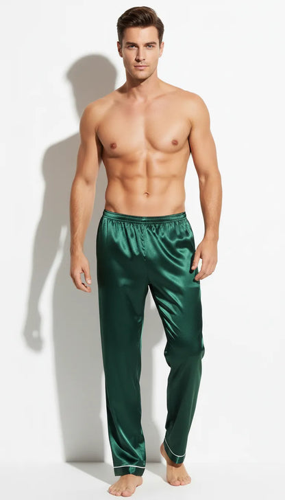 Pyjama Satin Vert Homme | Classique et Élégant | Pantalon et Chemise Manches Longues | 2 Pièces - Vue de face