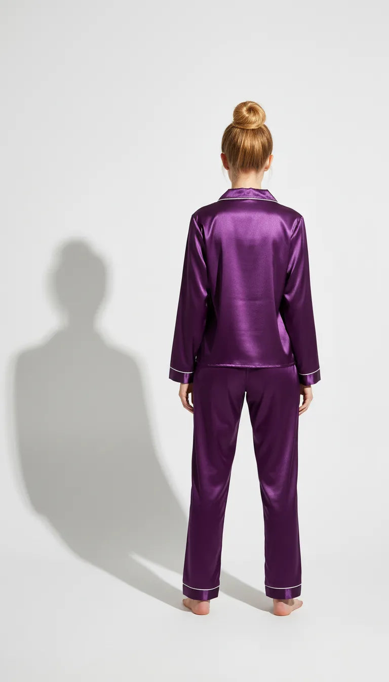 Pyjama Satin Violet pour Enfant | Ensemble Chemise & Pantalon | 2 Pièces - Vue de dos